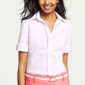 New Ann Taylor Pink White Pinstripe Shirt Top S 4